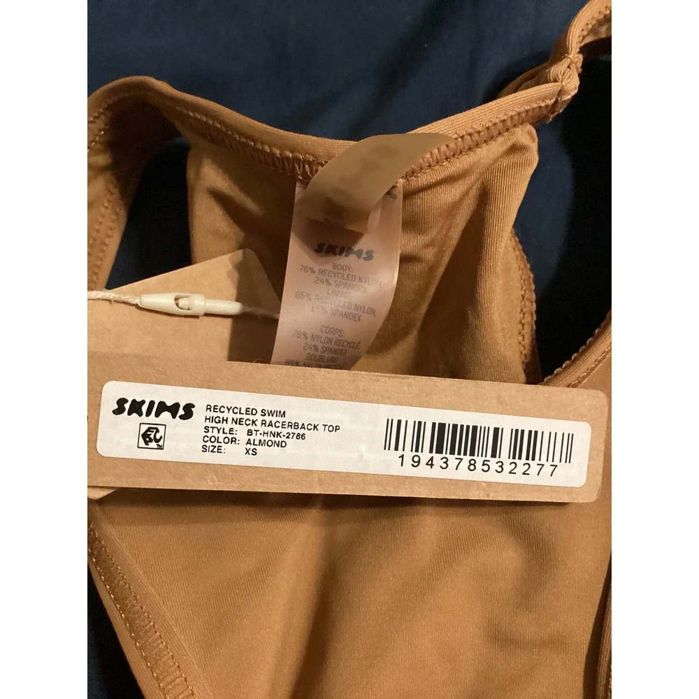 SKIMS Recycled Swim High Neck Racerback Top Almond Tan XS BT-HNK-2786 NWT